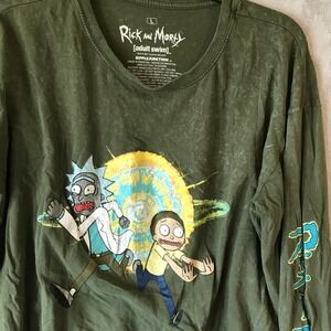 Rick‎ and Morty L Large Adult Swim Olive Green Long Sleeve Graphic T-Shirt